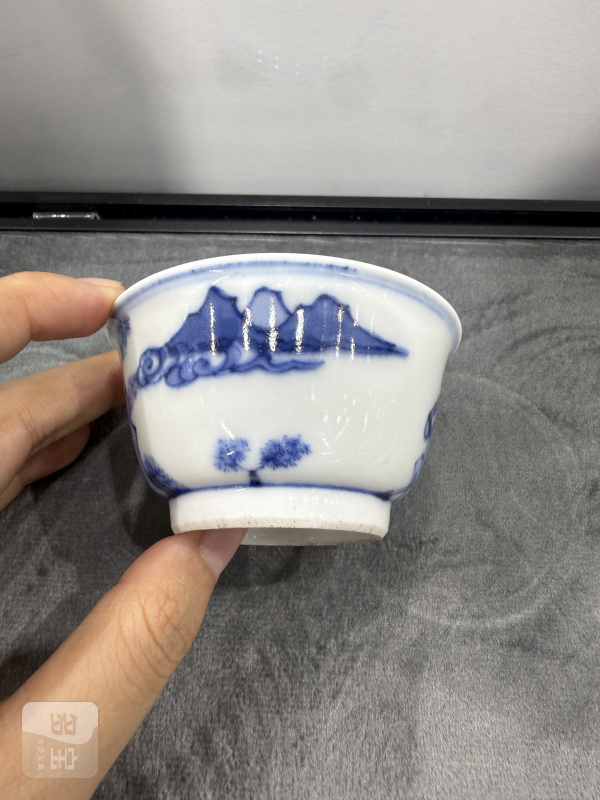 清康熙青花货郎图杯碟一套 - 图10